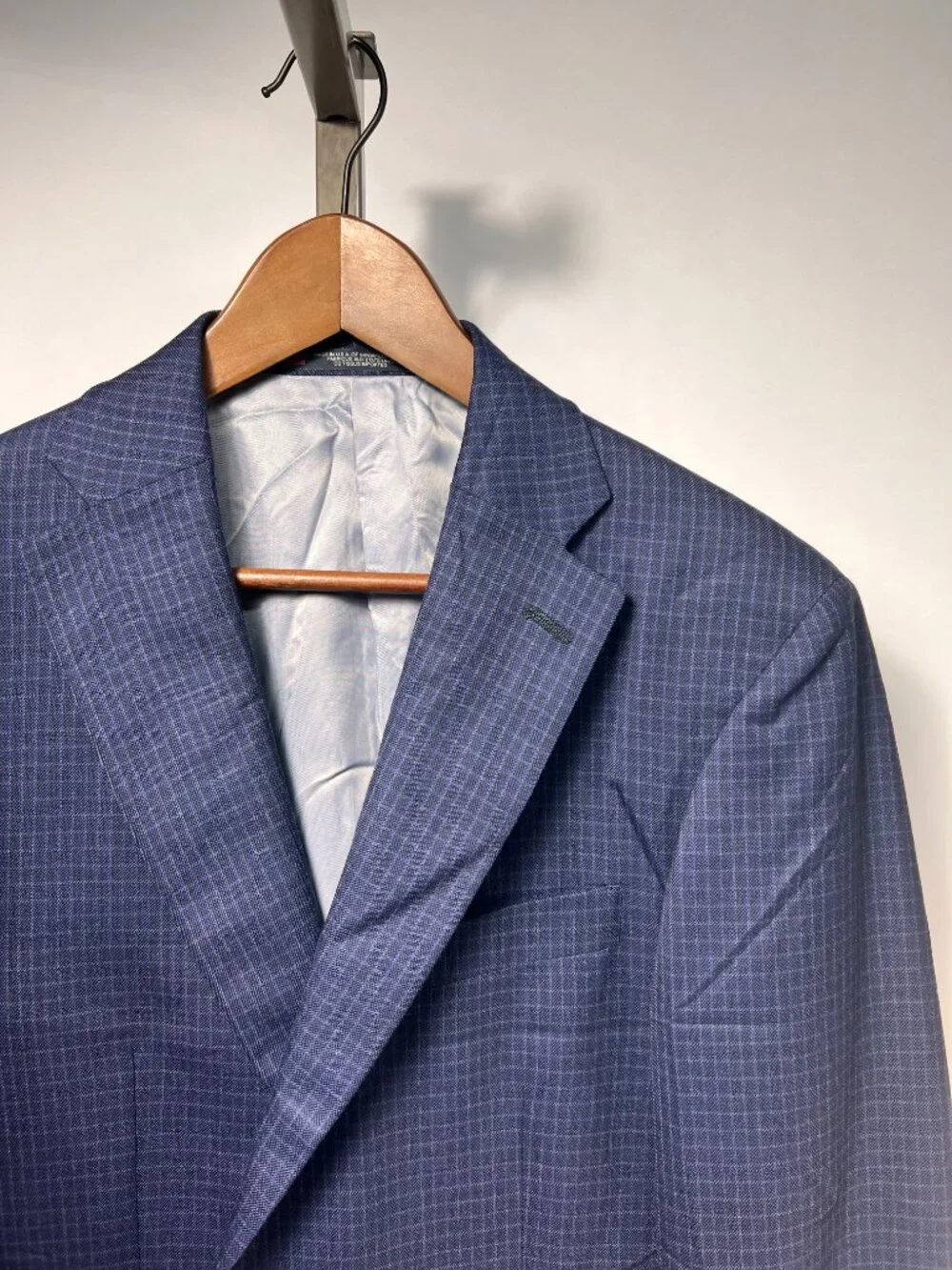NWT WALTER MORTON 40R Blue Macro Check 2 Btn 100% Worsted Wool Blazer USA